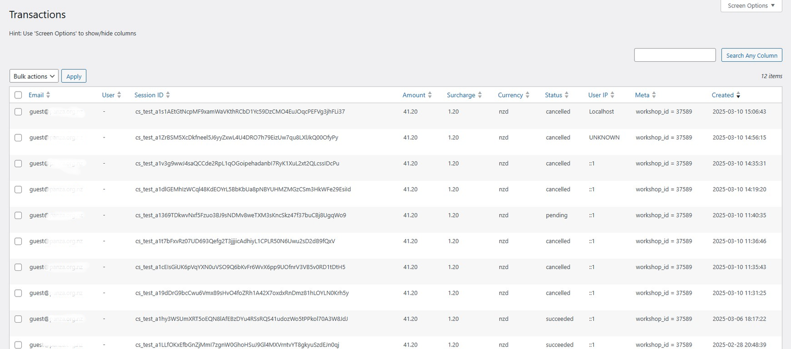 Minimal Stripe Wrapper Payments admin screenshot